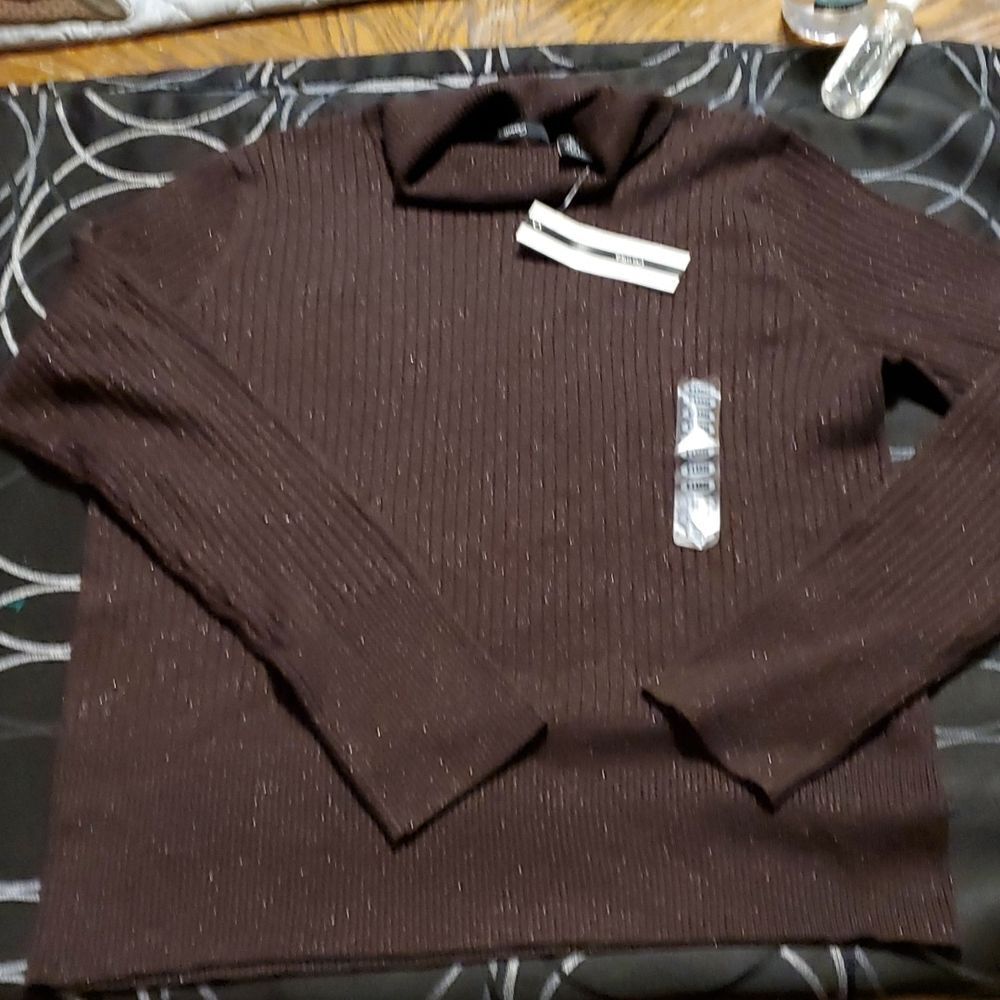 Raisey Women"s Turtleneck Top Size XLarge Metallic Gold Brown Long Sleeve Ribbed